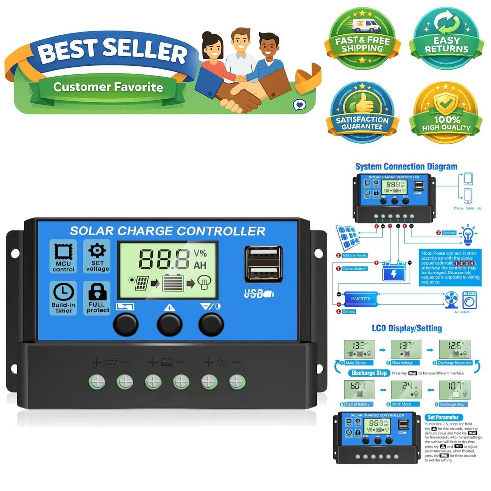 Upgraded] 30A Solar Charge Controller, 12V/ 24V Solar Panel Regulator with Ad...