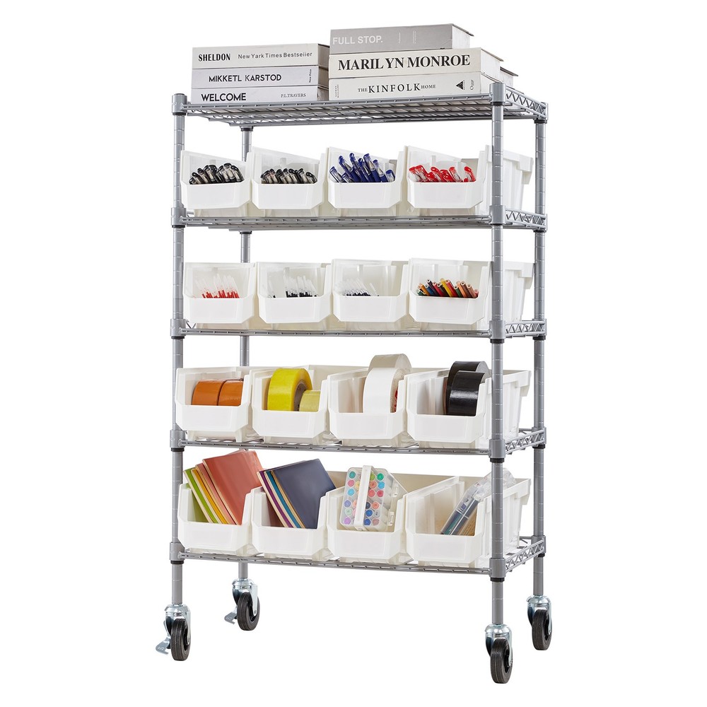 Uimoso 5-Tier Rolling Storage Rack with 16 Removable Bins