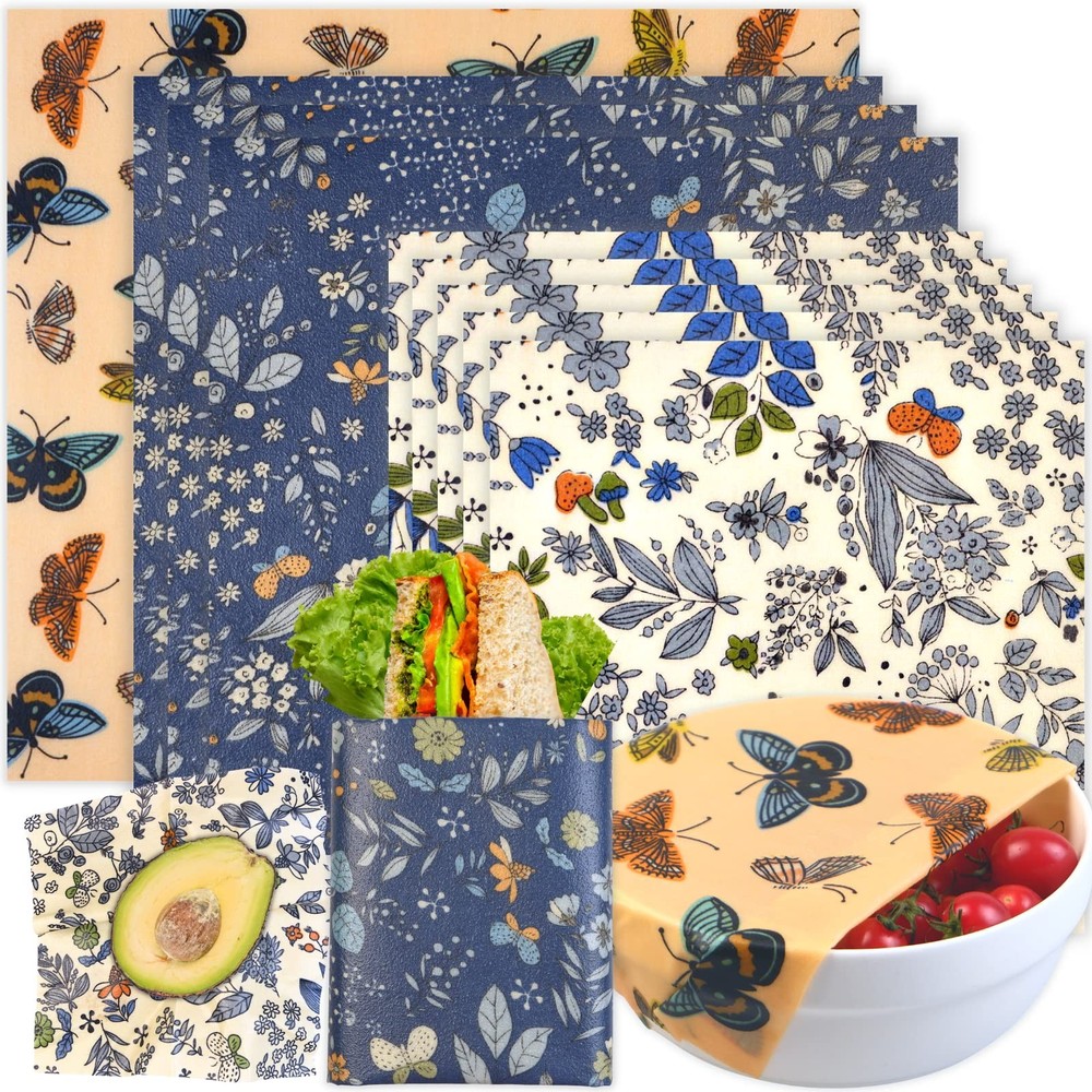 Zero Waste Wraps, 9pcs Beeswax, Reusable, Blue