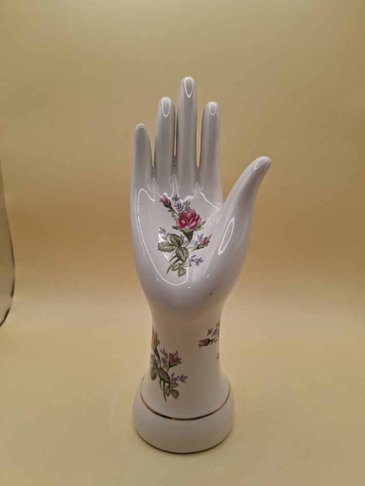 Vintage Ceramic Lady Hand Floral Ring Holder
