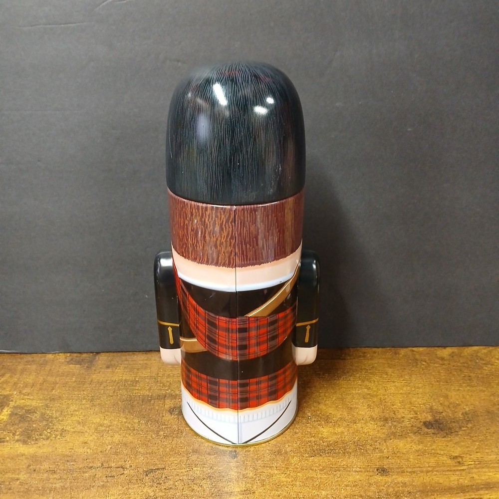 Cookie Tin Scottish Highlander Bagpipe 9 1/4" Nutcracker Round Cylinder Decor