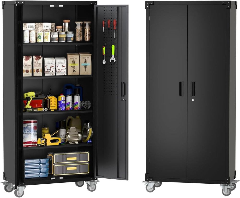 72" Heavy Duty Rolling Storage Cabinet with Lockable Doors & Adjustable Shelves