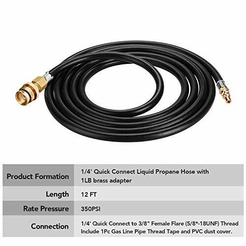 12 ft Propane Quick Connect Hose for RV to Gas Grill, 1/4" Quick Connect Hose