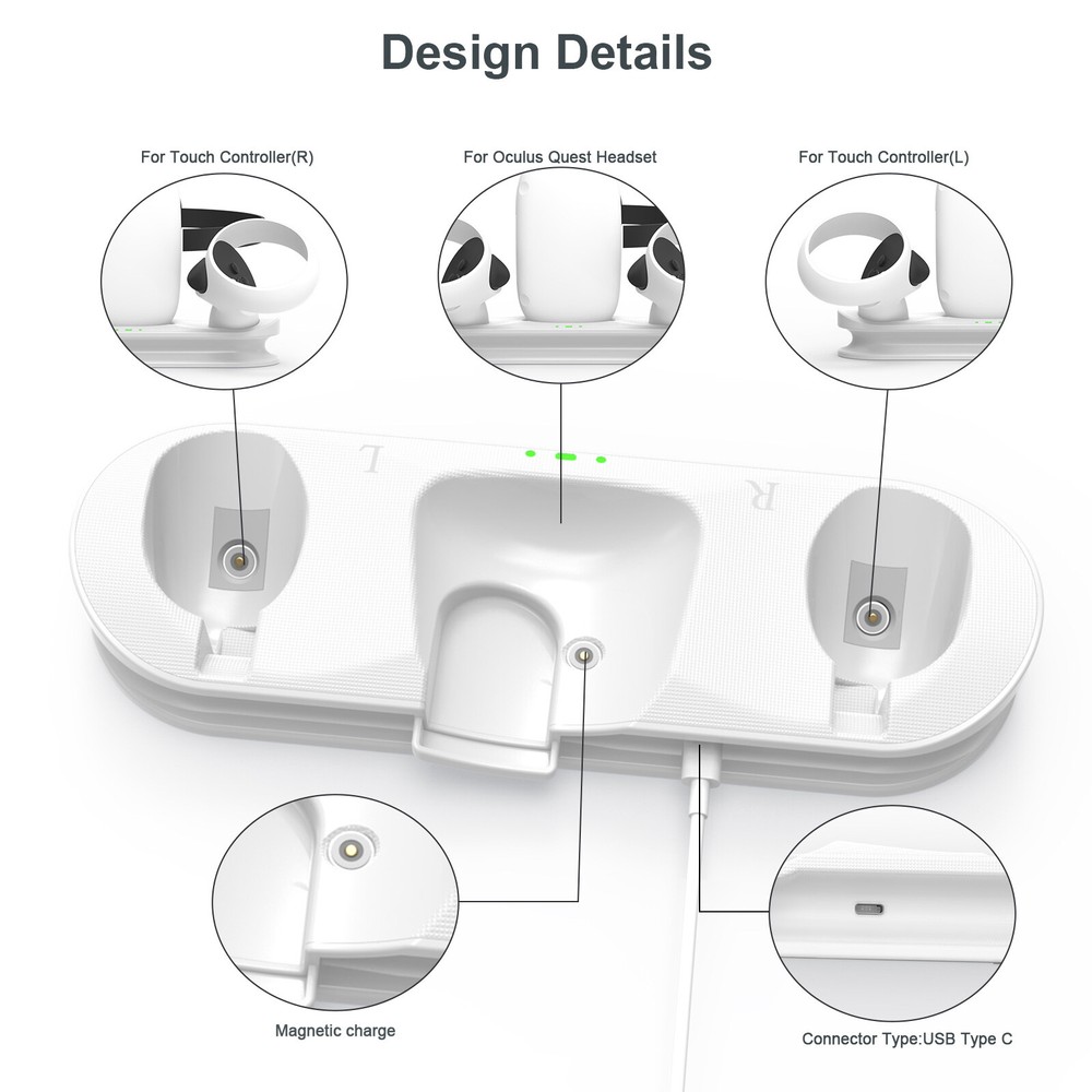 Magnetic Charging Station with Battery for Quest 2 VR Headset Controller
