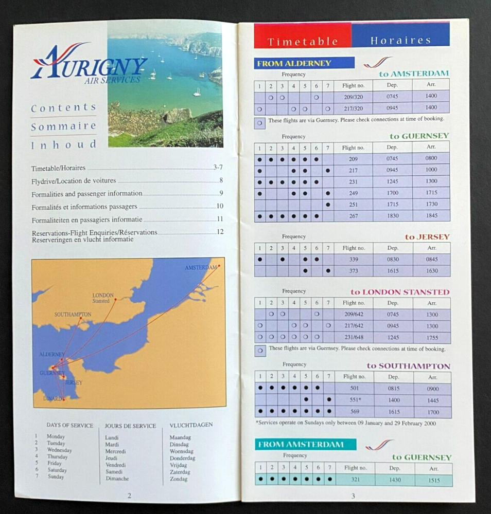 Aurigny Air Services Timetable Effective October 31, 1999