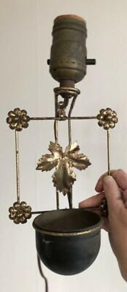 vintage metalwork electric sconce light midcentury regency small planter/dish