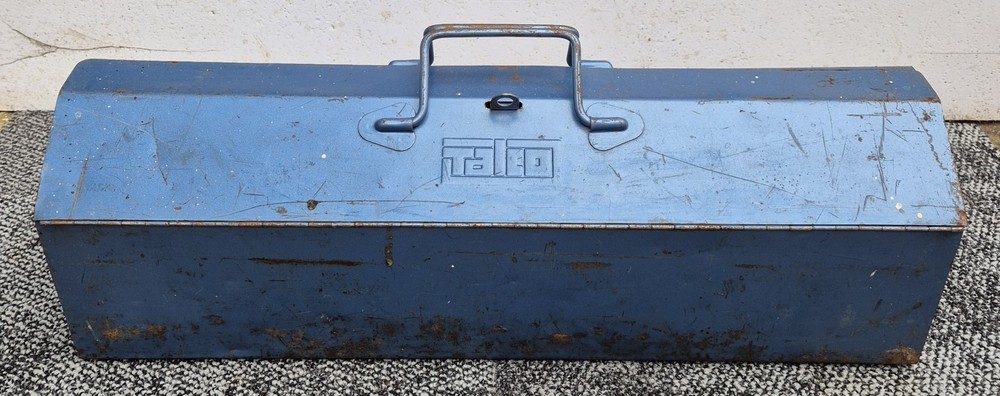 Vintage Talco Tool Box Metal Engineering Blue 24” Toolbox Made in England