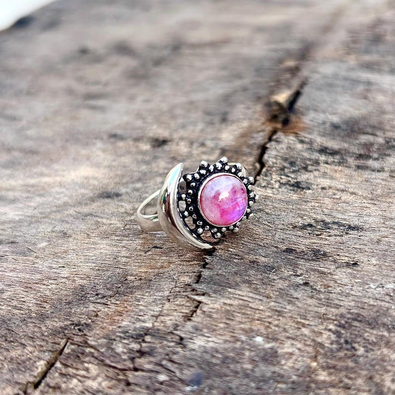 Pink Moonstone Solid 925 Sterling Silver Beautiful Handmade Ring, All Size M1557