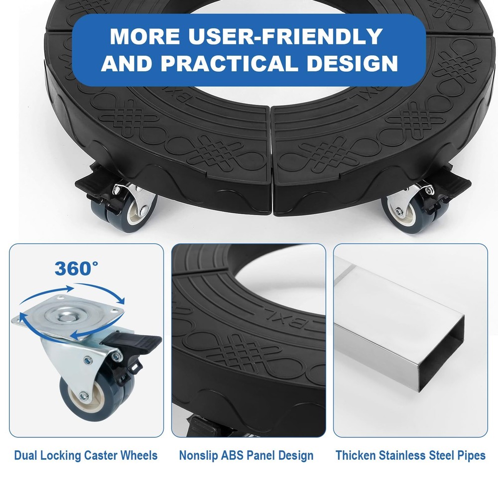 Trash Can Dolly Wheels Adjustable 15-19 Inch Round Roller with 4 Wheels Drum ...