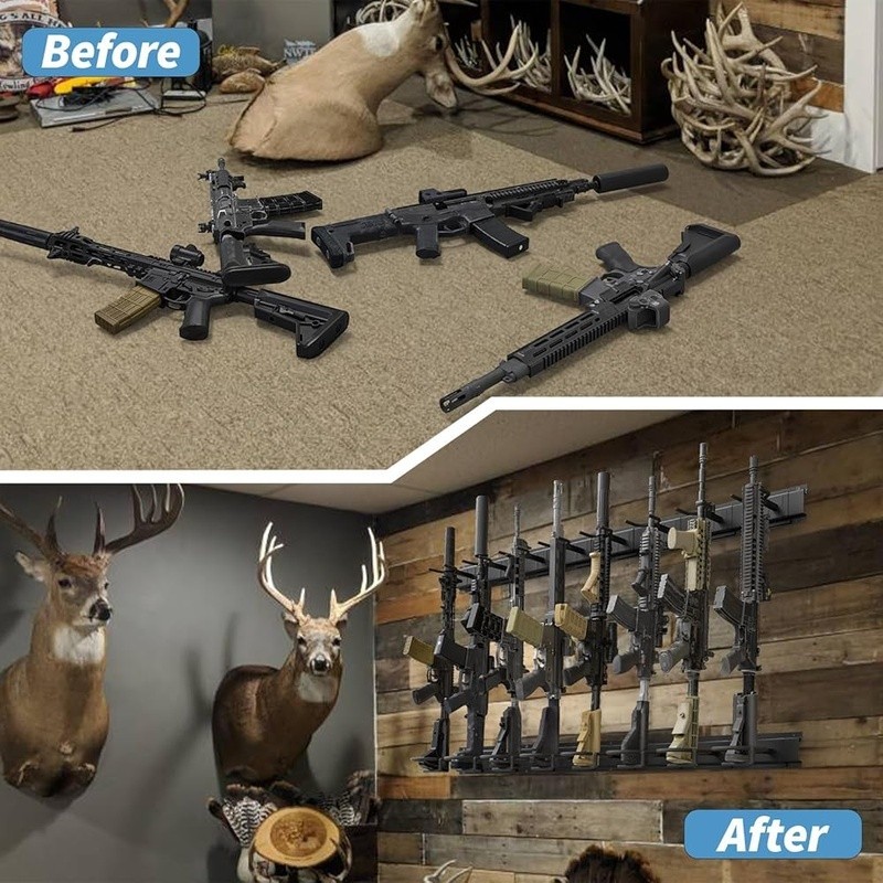 Wall Mounted Gun Rack Durable Adjustable Space Saving Gun Storage Organizer New
