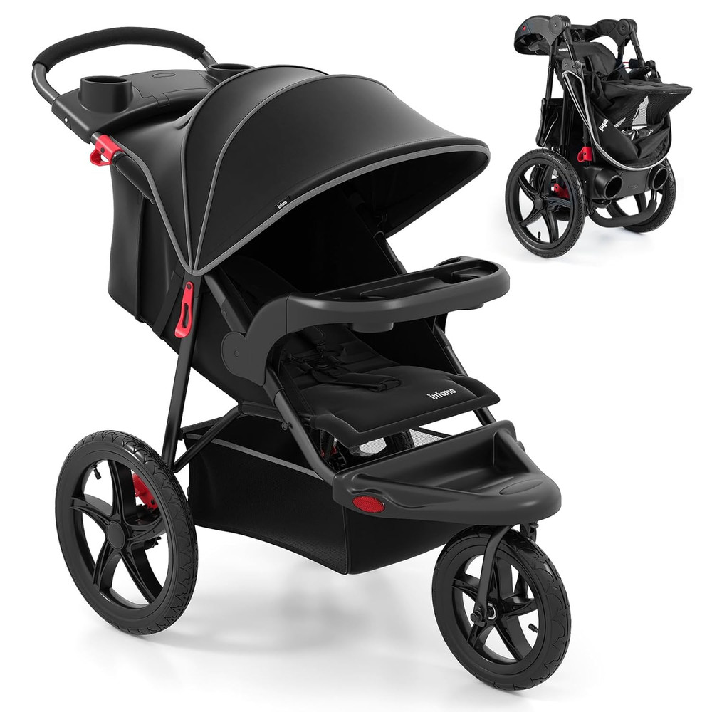 Foldable Jogging Stroller with Air-Filled Tires & Adjustable Backrest
