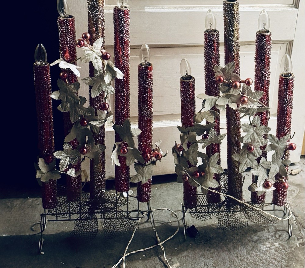 RARE! HUGE PAIR MIROSTAR RED 30” MESH CANDELABRA ORIGINAL BOXES