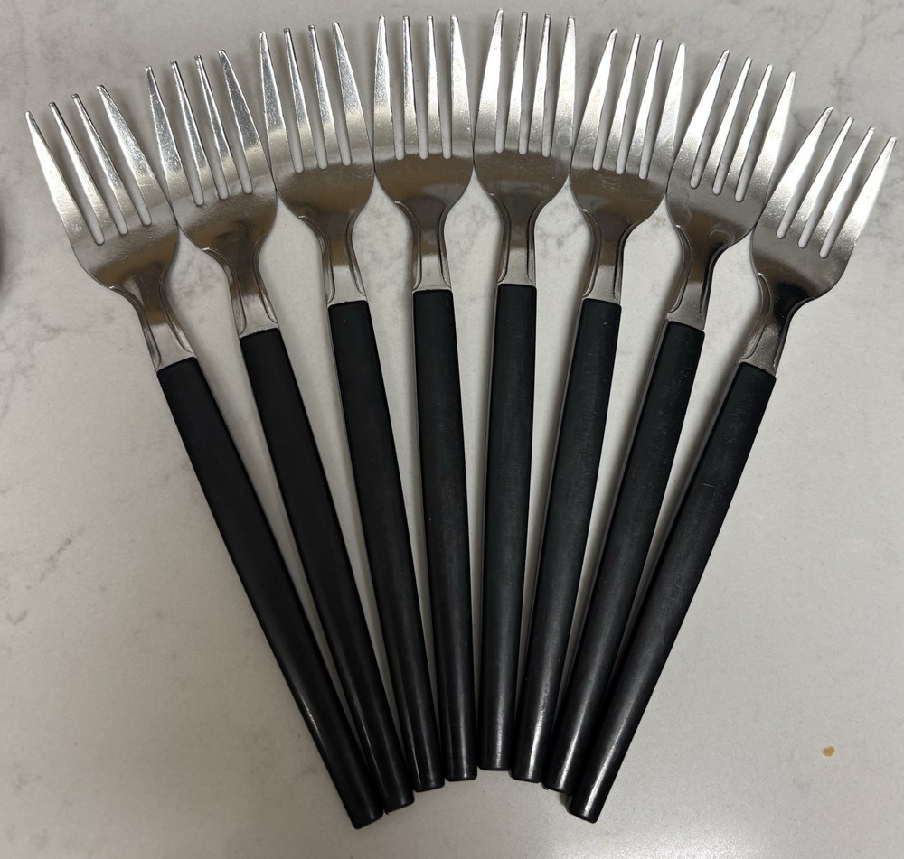 Stainless Steel Flatware Set 48 Piece Black Handle Light Weight 8 Piece Setting