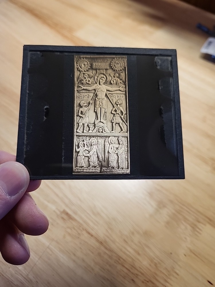 Vtg Magic Lantern Slide-Panel: Crucifixion-12th Century Italian