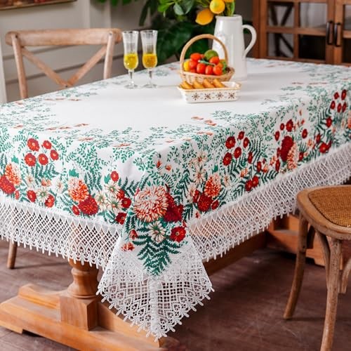 White Tablecloth Exquisite Embroidery Lace 70" x 52" (Rectangular) Floral Leaf