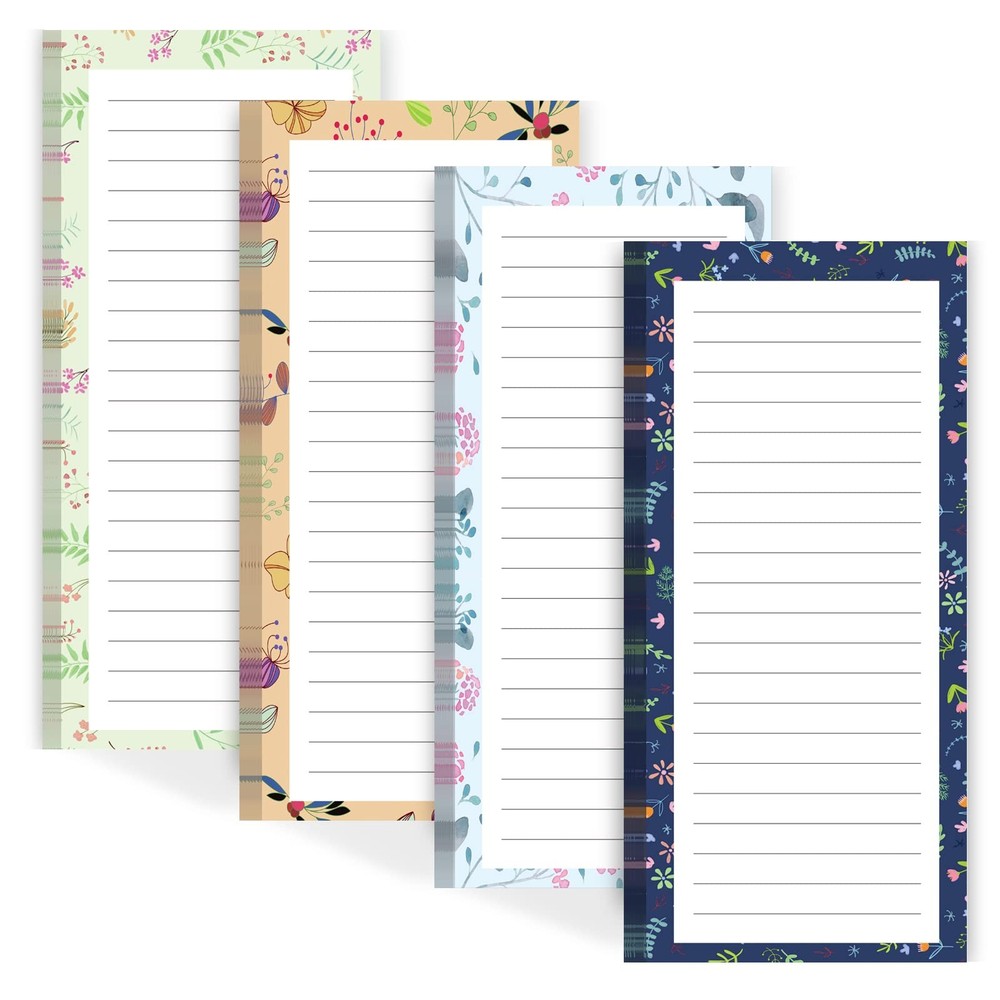 Refrigeor Notepad Set, 4 Pads, 50 Sheets Each, Flower Pattern, Multicolor