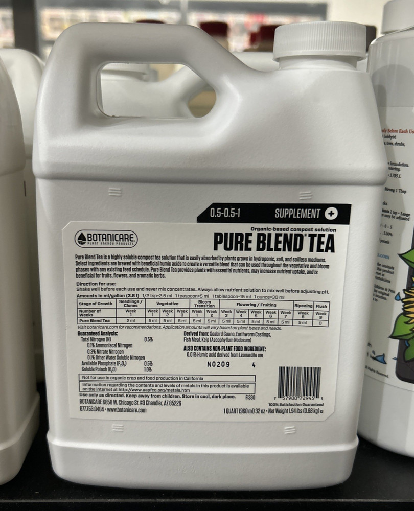 Botanicare PURE BLEND TEA Organic-Based Compost Solution 1-Quart / 32 Ounce NEW