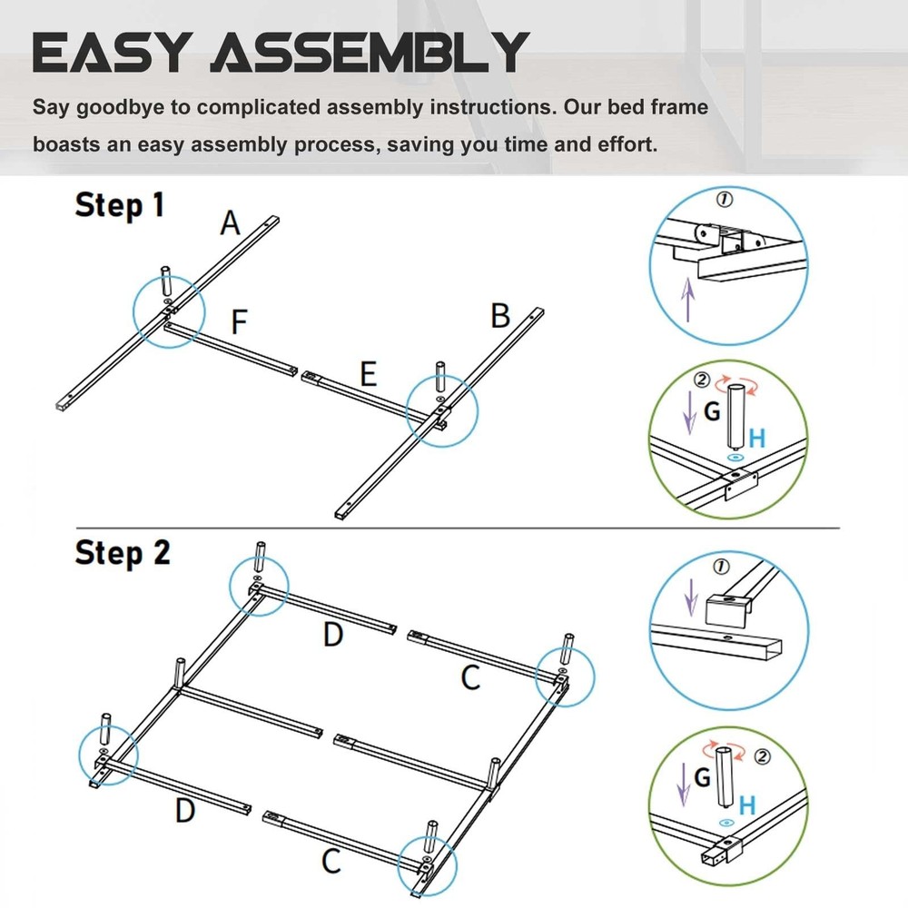King Size Bed Frame, 7 Inch Metal Basics Bed Frame,Low Profile Base for Box S...