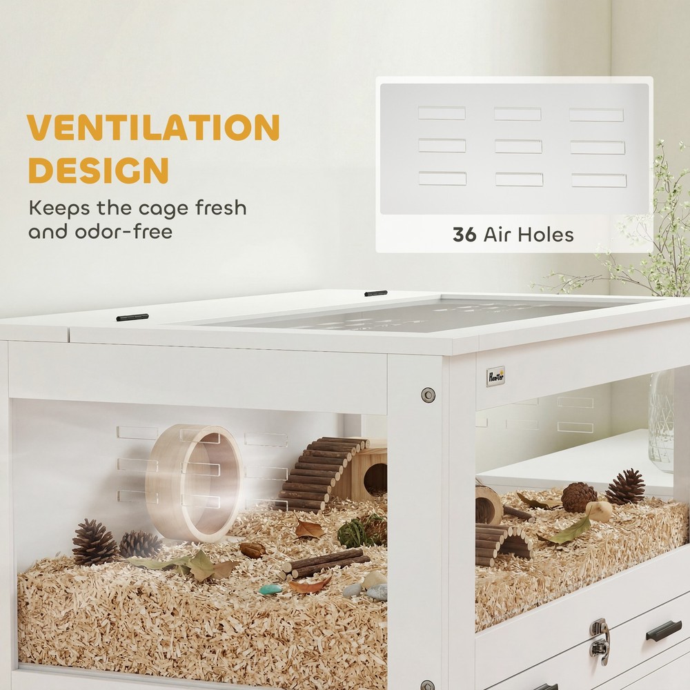 Hamster Cage with Storage Cabinet, Small Animal Cage with Pull Out Drawer