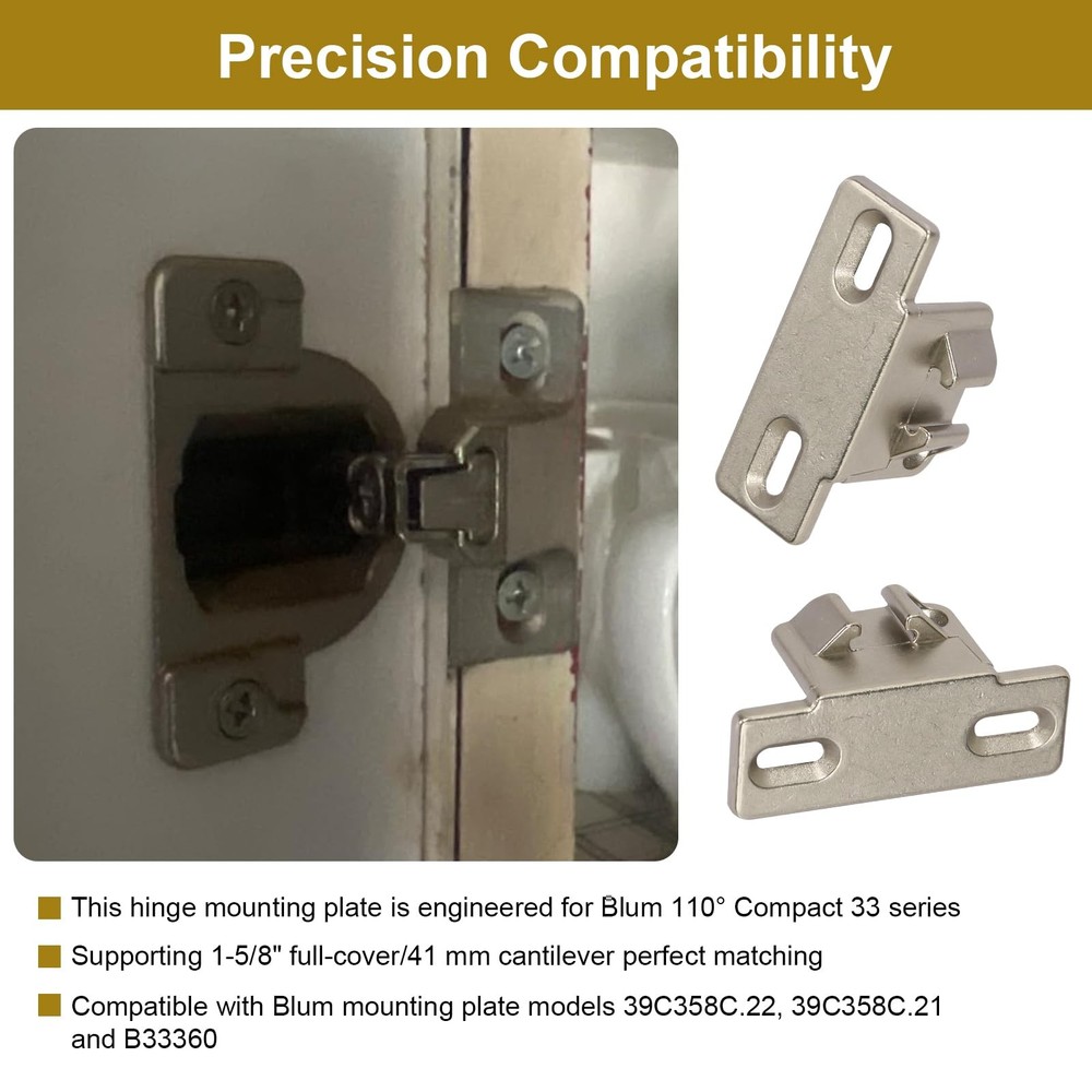 Hinge Mounting Plate Replacement for Blum 1 5/8" Overlay 110 Degree Compact 3...