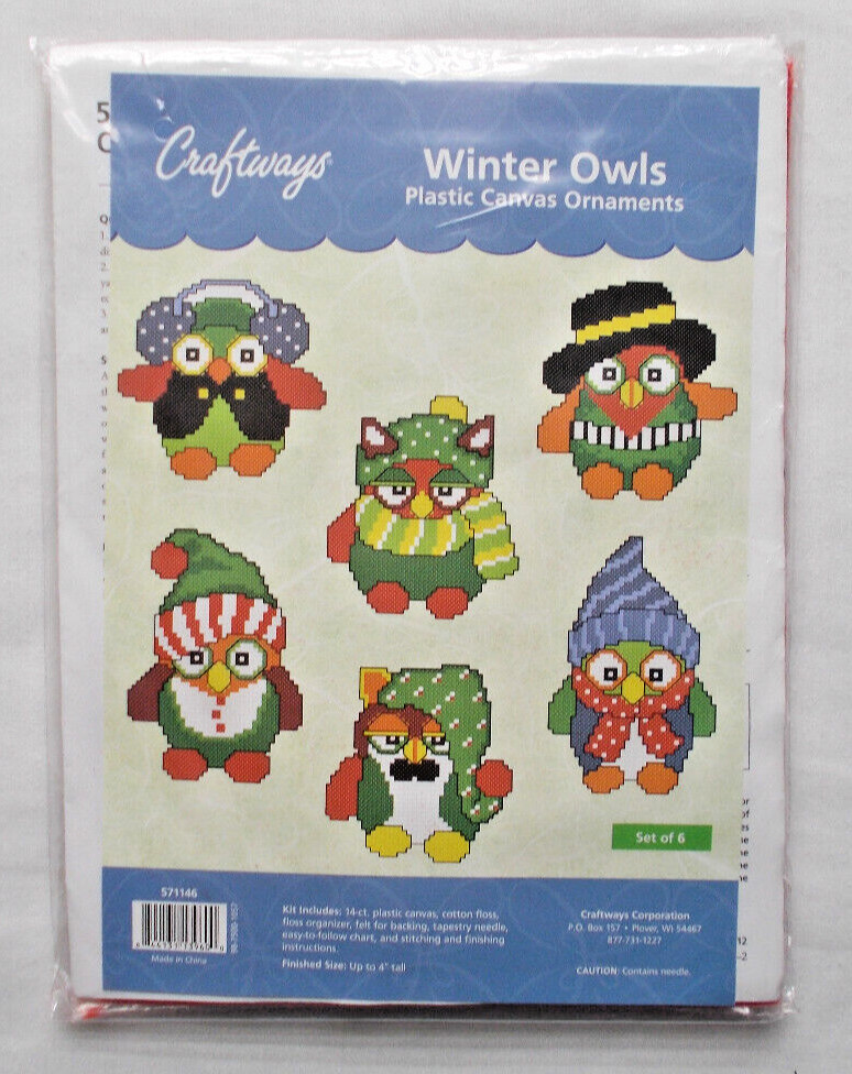 Craftways Winter Owls Plastic Canvas Ornaments Kit
