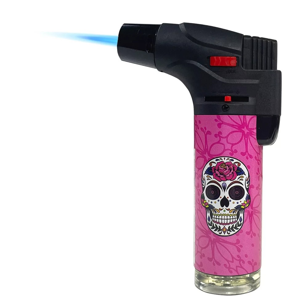 4 Pack Jumbo 4" Jet Flame Torch Gun Lighter Refillable Lockable Candy Skull