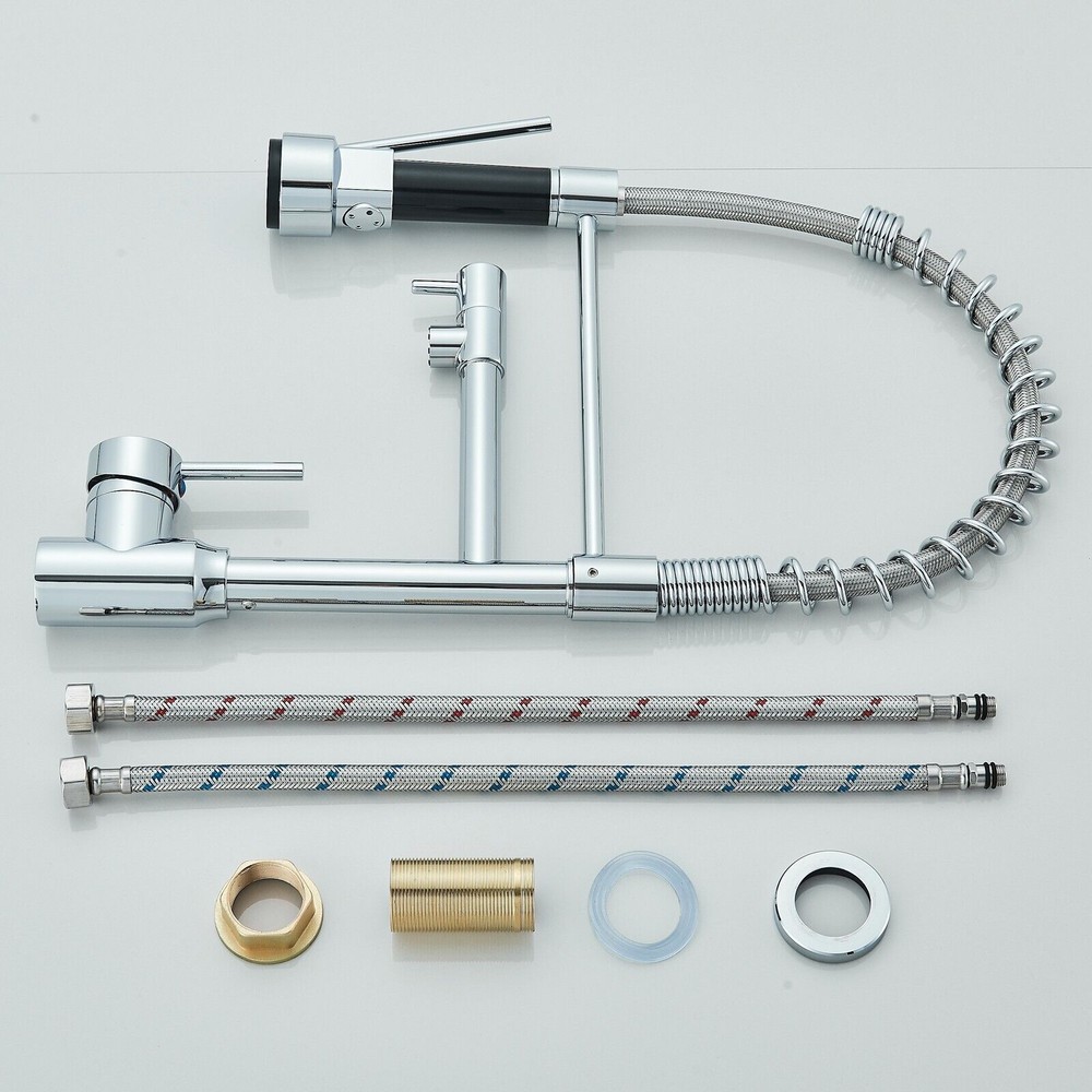 Commercial Chrome Kitchen Faucet with Pull Down Sprayer Single Handle Sink Mixer