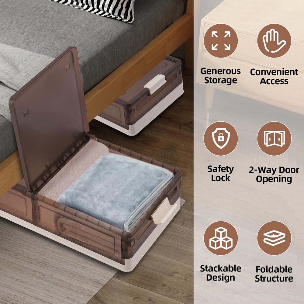 2 Pack under Bed Storage with Wheels 17.2Gal Stackable under Bed Storage Contai