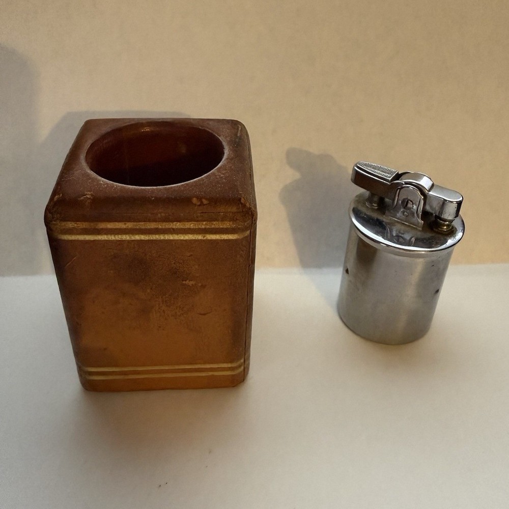 Ronson Victor Table Lighter Brown and Gold Base with Insert