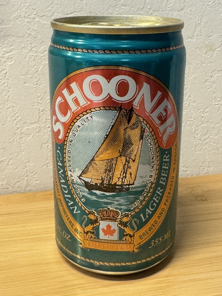Schooner Lager - Empty Beer Can - Bottom Opened - tall ships