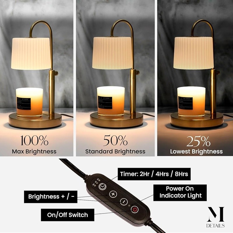 Adjustable Candle Warmer Lamp Timer Scent Release Mood Lighting Elegant Design