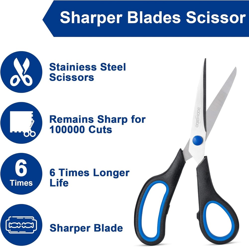 BOOMIBOO Multi Use Scissors 8 Inch [6 Pack]