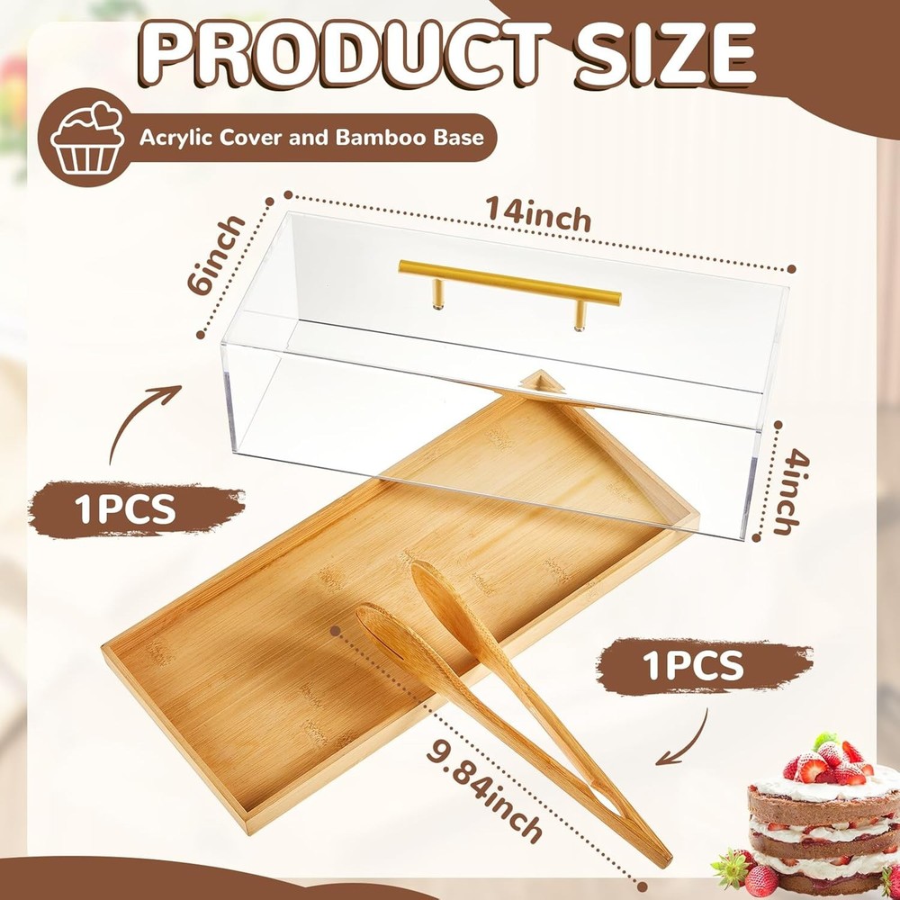 1 Set Rectangular Cake Tray with Lid 14" x 6" x 4" Dessert Display Case with Woo