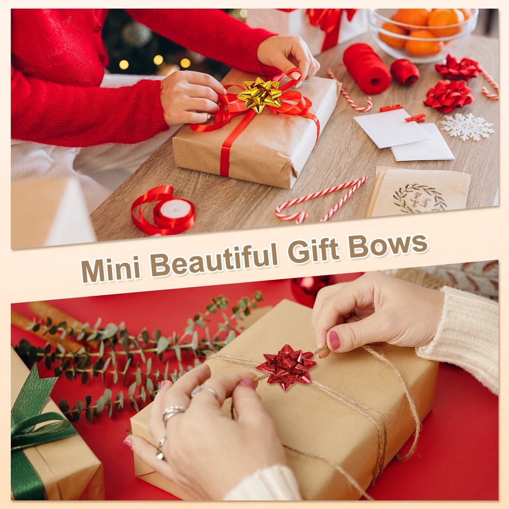 2" Mini Star Gift Bows 6Pcs Metallic Bows Glossy Mixed Color