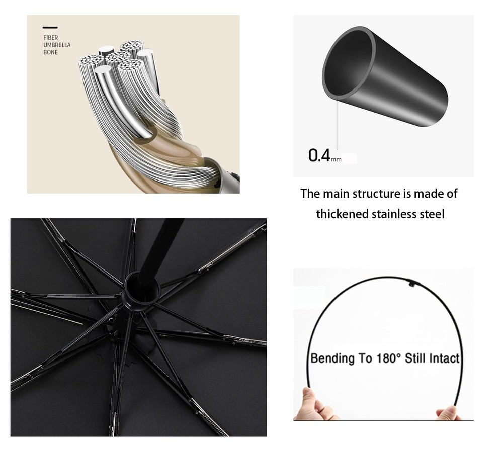 Travel Folding Umbrella Automatic Open/Close Handle Coating 40inch, Black