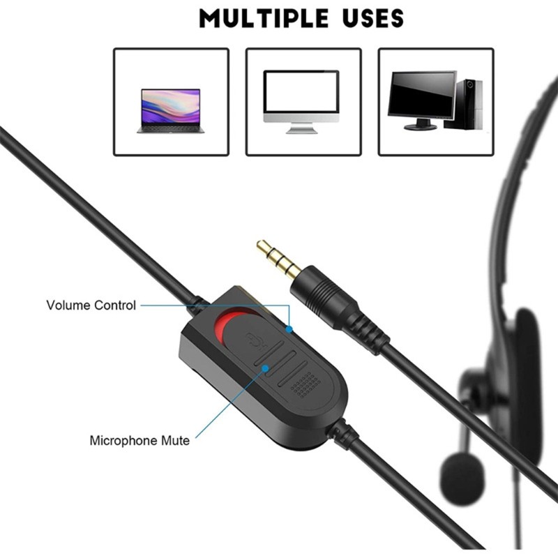 Headset with Microphone Lightweight Call Center Wired Headset for PC/Computer