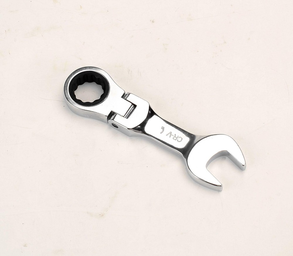 FLZOSPER 8mm Metric Flex-Head Stubby Box End Head Geared Wrench, Silver