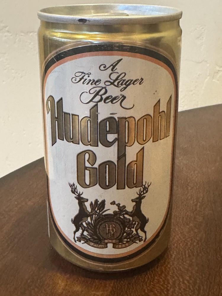 Hudepohl Gold Lager Beer - Empty Beer Can Bottom Opened - "Stay-on-tab"