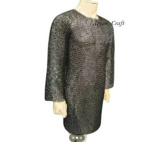 Medieval Viking Black chainmail shirt,9 mm flat ring with solid ring riveted