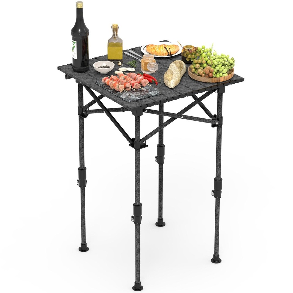 Portable Folding Camping Table w/ Adjustable Height Rustproof Carbon Steel