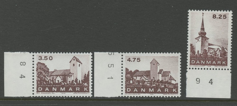 DENMARK 924-26, 1990 CHURCHES, MNH (DE3637K)