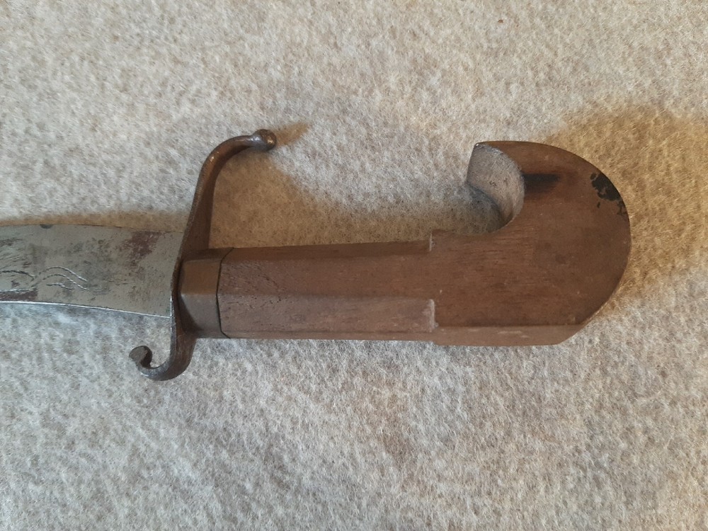 Vintage Fixed Blade Curved Dagger with Inlayed Wooden Handle & Sheath