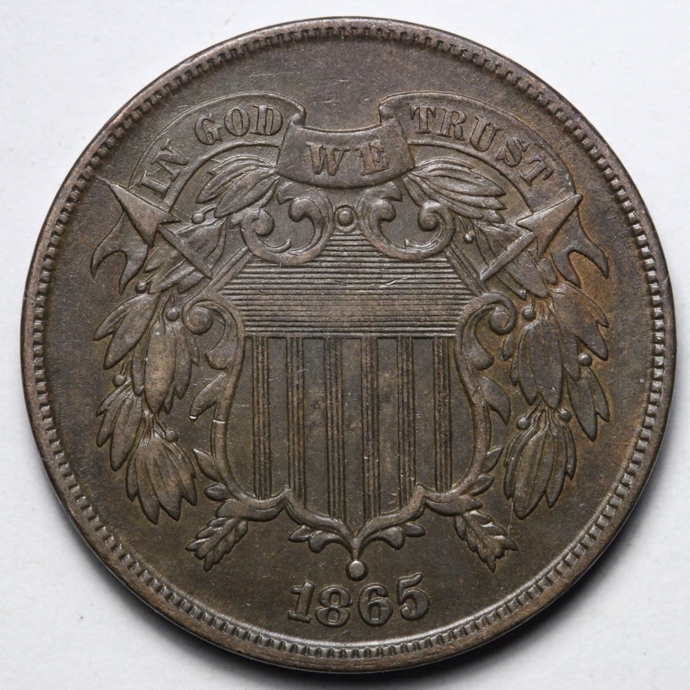 1865 Two 2 Cent Piece AU++/UNC E753 TALK