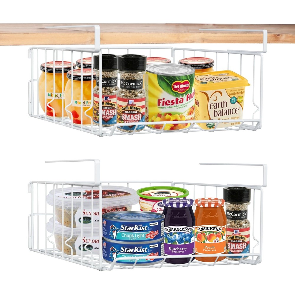 Under Shelf Basket Storage 2Pack, Steel Under Shelf Hanging Wire Baskets Shel...