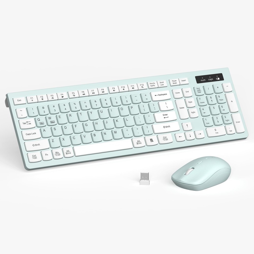 Wireless Keyboard and Mouse Combo, Full-Sized Wireless Keyboard and Adjustabl...