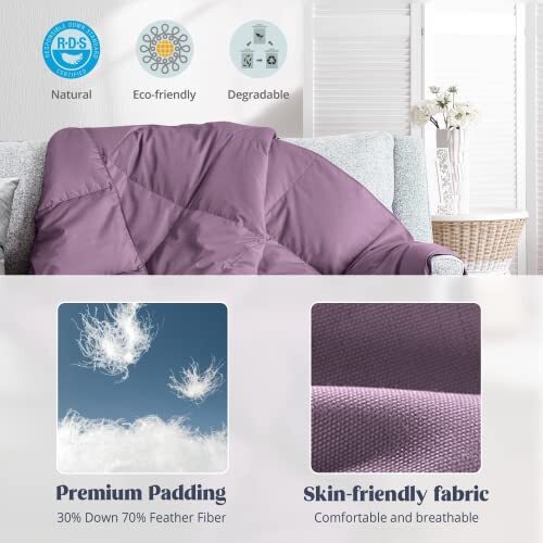puredown Soft Feather Down Throw Blanket Lightweight Packable Couch Throw for