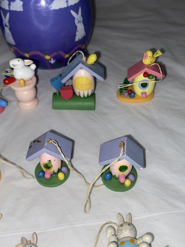18" Easter Tree Wooden Ornaments Eggs Bunny Hand Painted