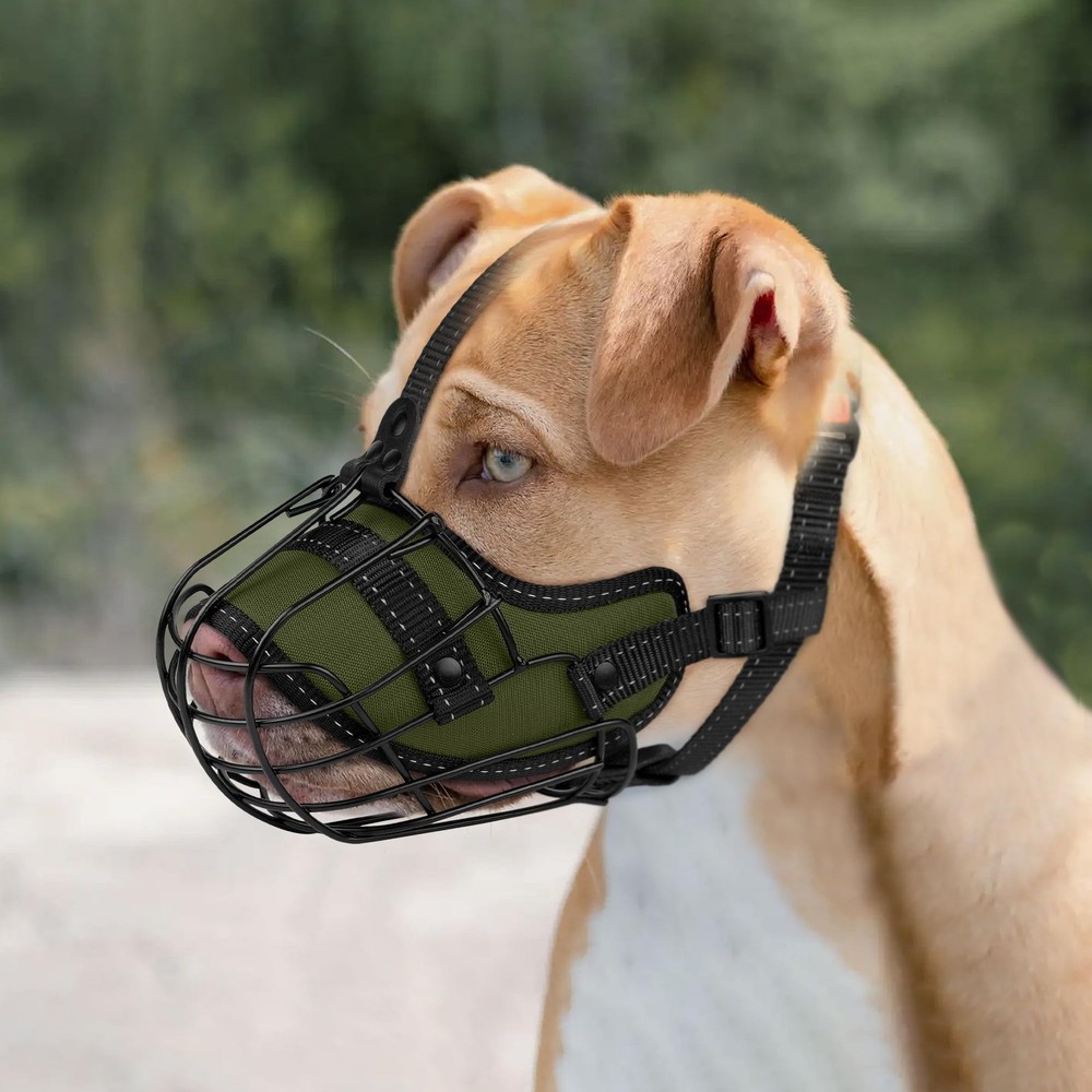 OOPSDOGGY Pitbull Dog Muzzle Reflective Metal Mask Secure Wire Basket Muzzle ...