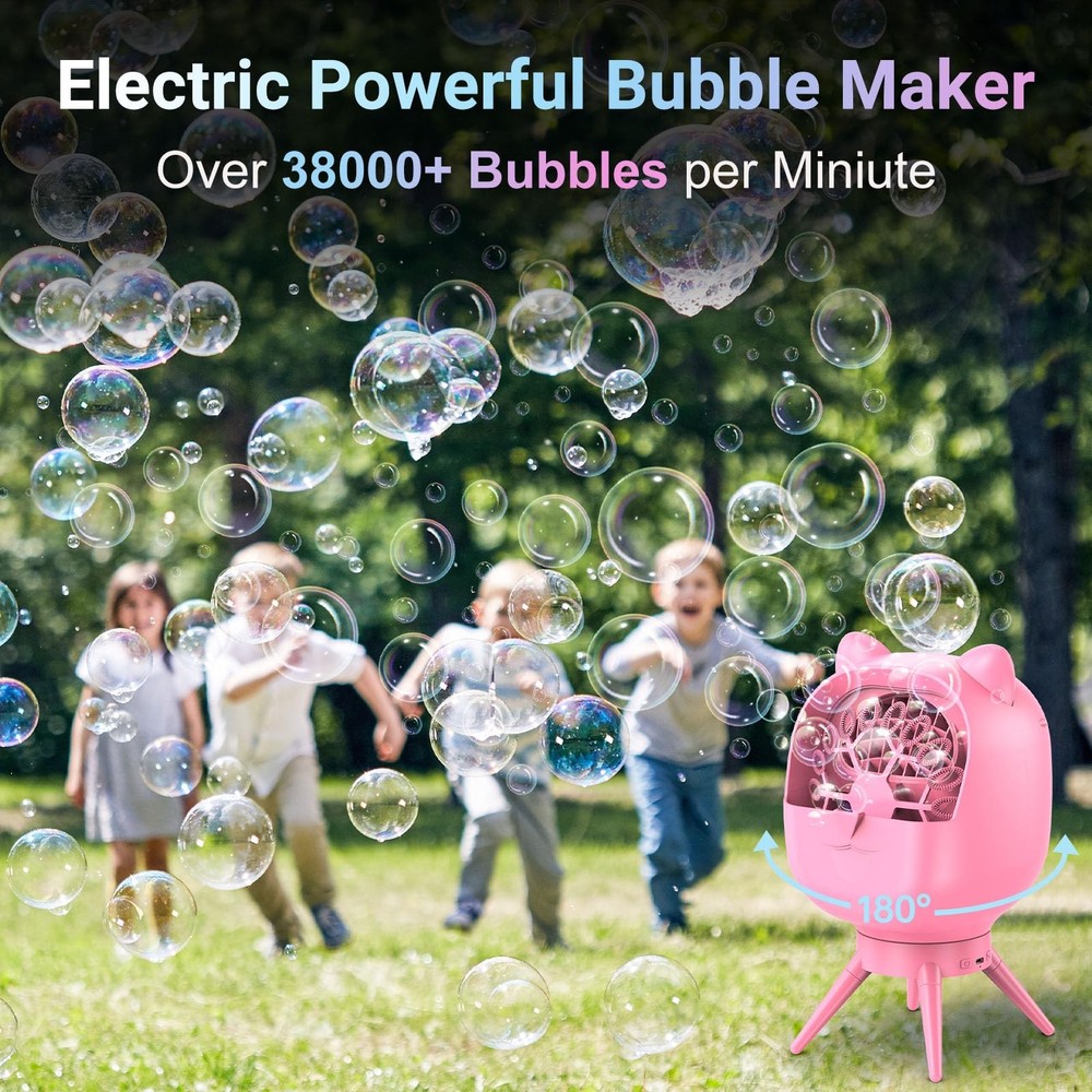UckPure Automatic Bubble Machine Rechargeable Rotatable Pink 38000+ Bubbles/Min