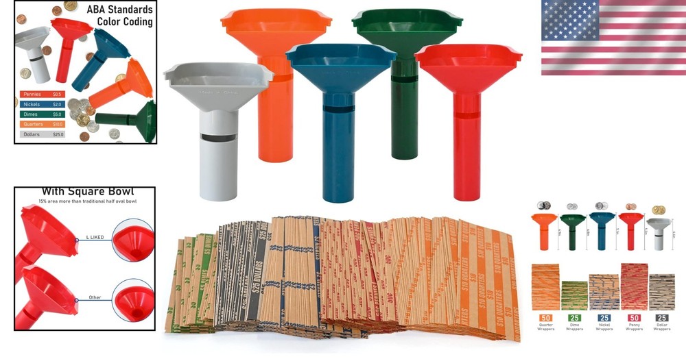 175 Assorted Coin Wrappers and 5 Durable Sorting Tubes - Organized & Convenient